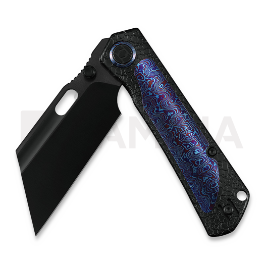 Kunwu Knives Cochise - DLC - Titanium folding knife, Honeydew Texture + Timascus Inlay