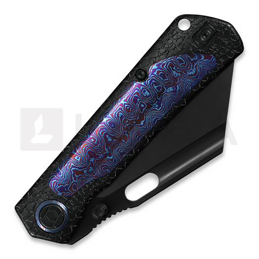 Kunwu Knives Cochise - DLC - Titanium folding knife, Honeydew Texture + Timascus Inlay