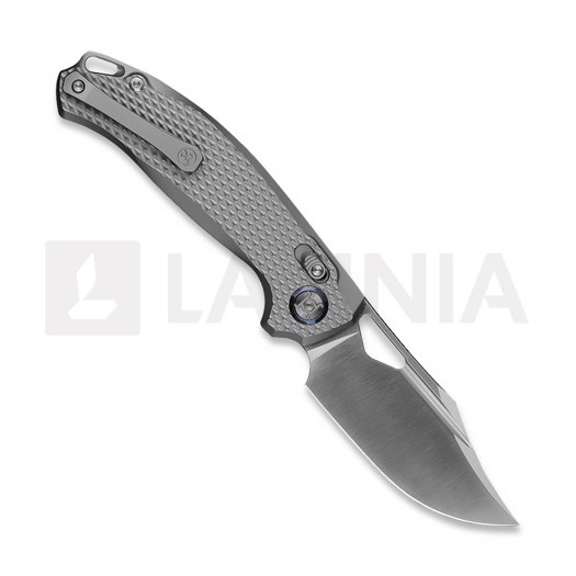Kunwu Knives Django XL - Satin - Titanium összecsukható kés, Diamond Texture