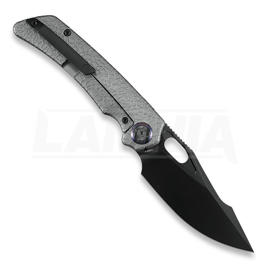 Kunwu Knives Jericho - DLC - Titanium folding knife, Honeydew Texture + Timascus Inlay