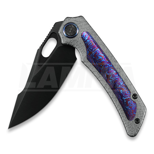 Kunwu Knives Jericho - DLC - Titanium folding knife, Honeydew Texture + Timascus Inlay