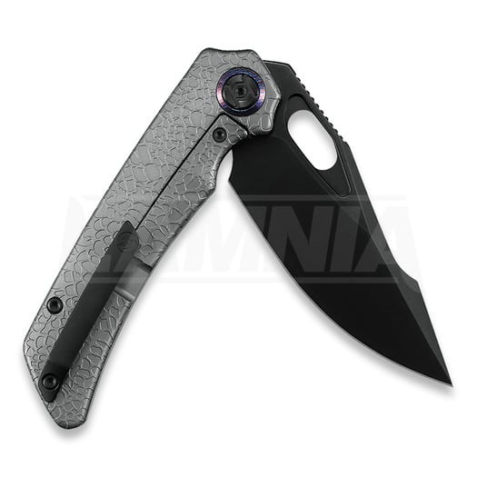 Kunwu Knives Jericho - DLC - Titanium folding knife, Honeydew Texture + Timascus Inlay