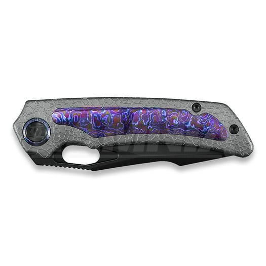 Kunwu Knives Jericho - DLC - Titanium folding knife, Honeydew Texture + Timascus Inlay