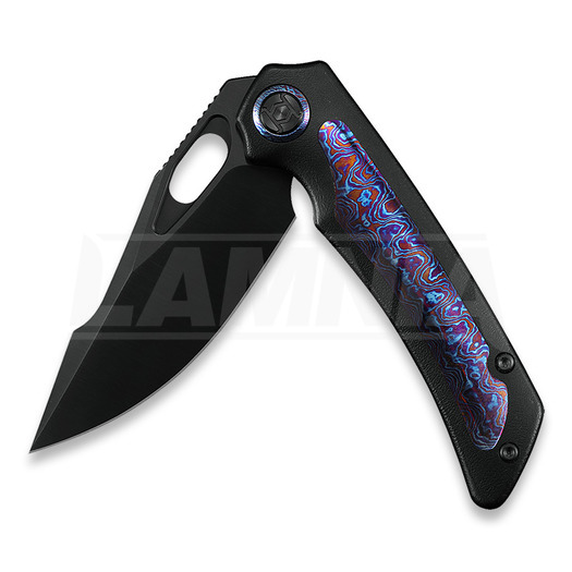 Kunwu Knives Jericho - DLC - Titanium folding knife, Orange Peel Texture + Timascus Inlay