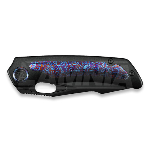 Kunwu Knives Jericho - DLC - Titanium folding knife, Orange Peel Texture + Timascus Inlay