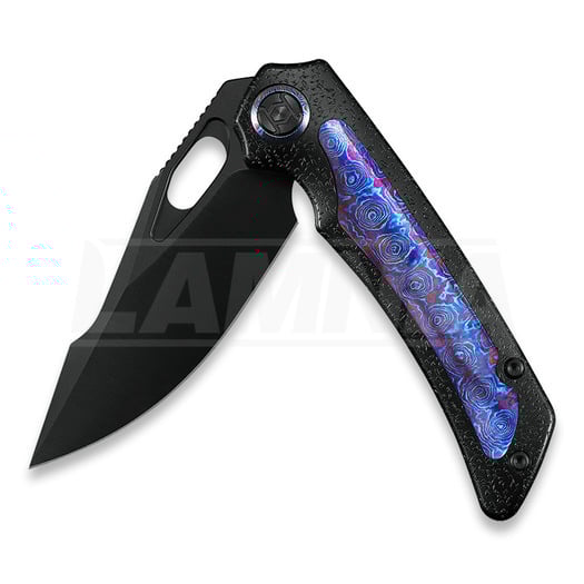 Kunwu Knives Jericho - DLC - Titanium folding knife, Raindrop Texture + Timascus Inlay