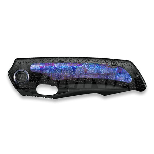 Kunwu Knives Jericho - DLC - Titanium folding knife, Raindrop Texture + Timascus Inlay