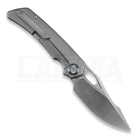 Kunwu Knives Jericho - Satin - Titanium folding knife, Orange Peel Texture + Timascus Inlay