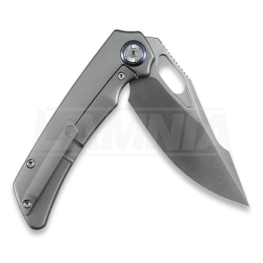 Kunwu Knives Jericho - Satin - Titanium folding knife, Orange Peel Texture + Timascus Inlay