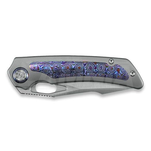 Kunwu Knives Jericho - Satin - Titanium folding knife, Orange Peel Texture + Timascus Inlay