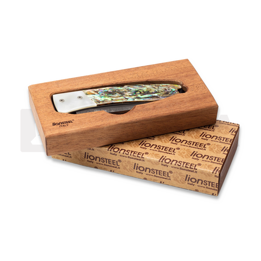 Lionsteel Opera Damascus folding knife, Mother Pearl and Abalone 8800DMOP