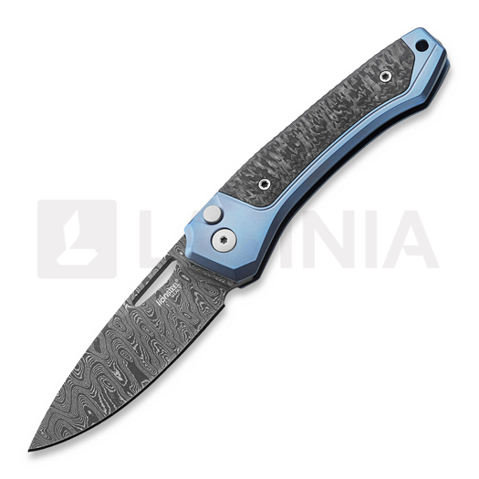 Coltello pieghevole Lionsteel Twain - Damascus - Solid Ti Blue + Solid CF TWDBL