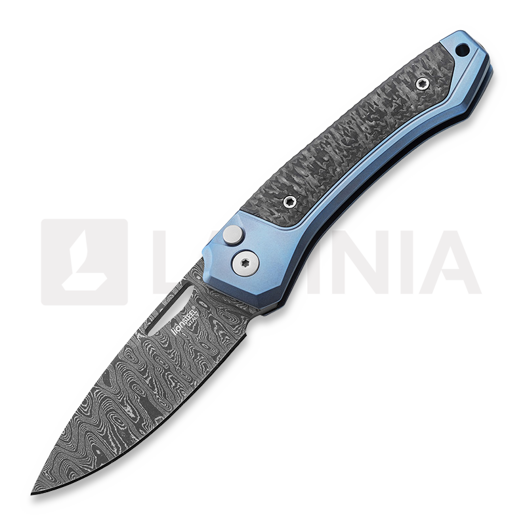 Lionsteel Twain - Damascus - Solid Ti Blue + Solid CF Taschenmesser TWDBL