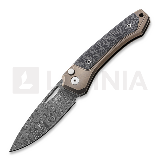 Lionsteel Twain - Damascus - Solid Ti Bronzed + Solid CF 折り畳みナイフ TWDBR