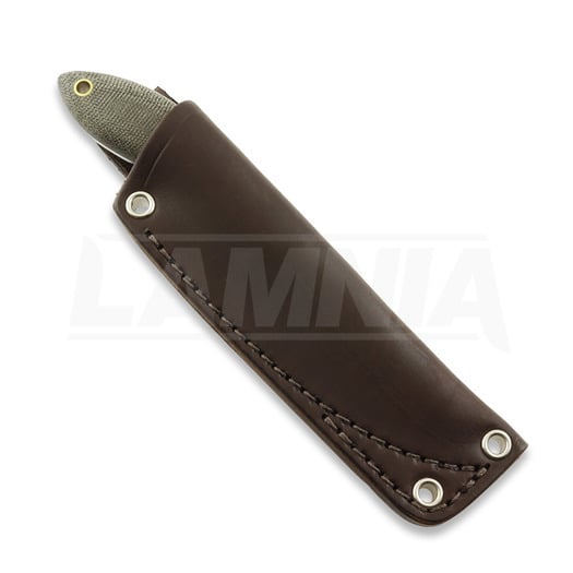 LT Wright Small Northern Hunter AEB-L knife, high flat, green micarta