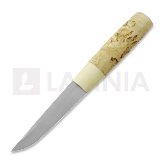 M.M Custom Knives Puukko knife, Curly birch, deer antler