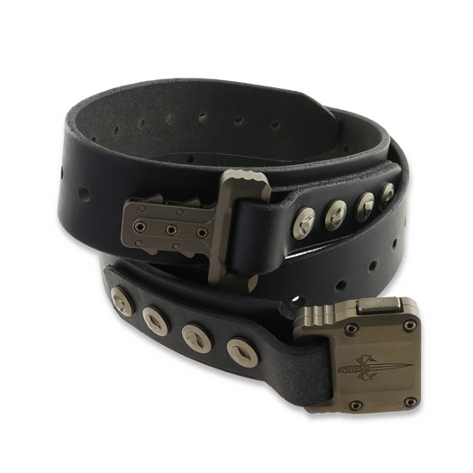 Marfione Custom Knives Apis belt, Black Buffalo Leather/Bronze Titanium