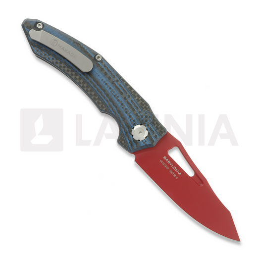Maxace Babylon-A sulankstomas peilis, Blue Carbon Fiber, Red Cerakote