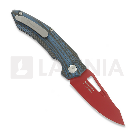 Maxace Babylon-A kääntöveitsi, Blue Carbon Fiber, Red Cerakote