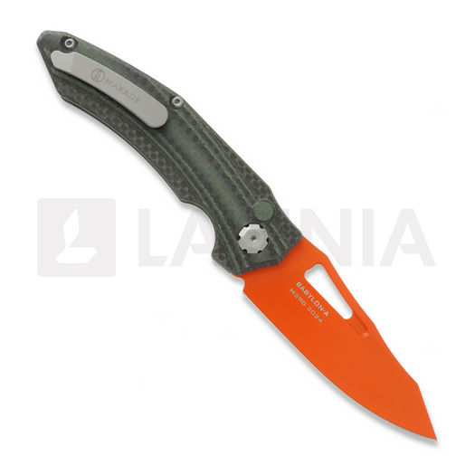 Maxace Babylon-A 折叠刀, Green Carbon Fiber, Orange Cerakote