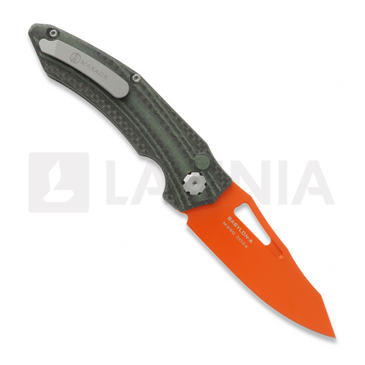 Maxace Babylon-A sulankstomas peilis, Green Carbon Fiber, Orange Cerakote