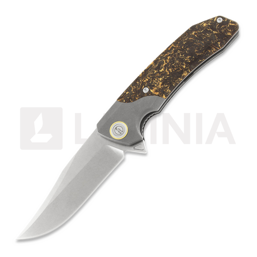 Складной нож Maxace Goliath 2.0 CPM S90V Bowie, gold shred carbon fiber