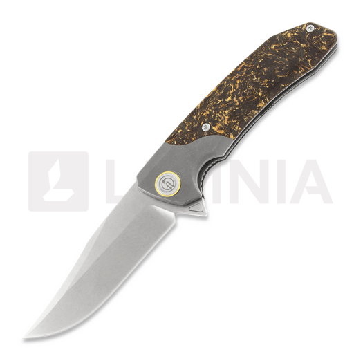 Maxace Goliath 2.0 CPM S90V Bowie sulankstomas peilis, gold shred carbon fiber