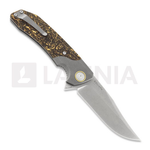 Maxace Goliath 2.0 CPM S90V Bowie foldekniv, gold shred carbon fiber