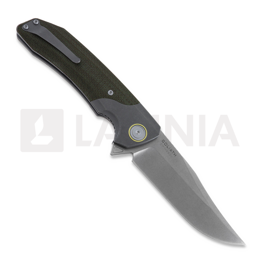 Maxace Goliath 2.0 CPM S90V Bowie folding knife, green canvas micarta