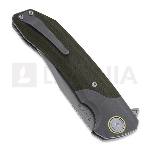 Maxace Goliath 2.0 CPM S90V Bowie folding knife, green canvas micarta