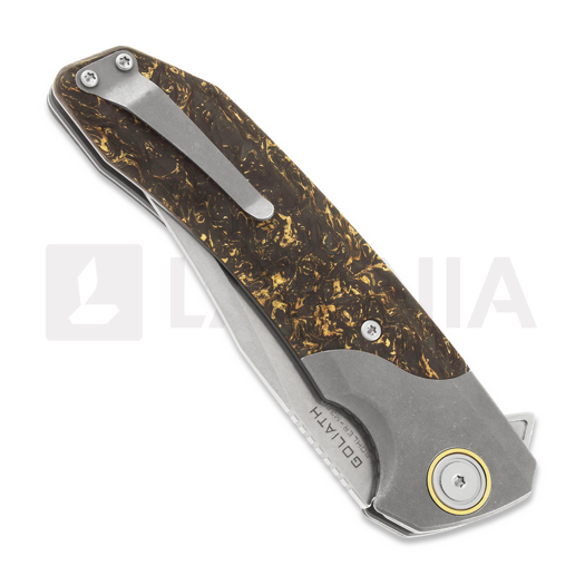 Maxace Goliath 2.0 M390 Bowie sulankstomas peilis, gold shred carbon fiber