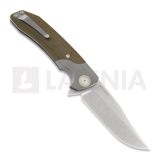 Maxace Goliath 2.0 M390 Bowie folding knife, green canvas micarta