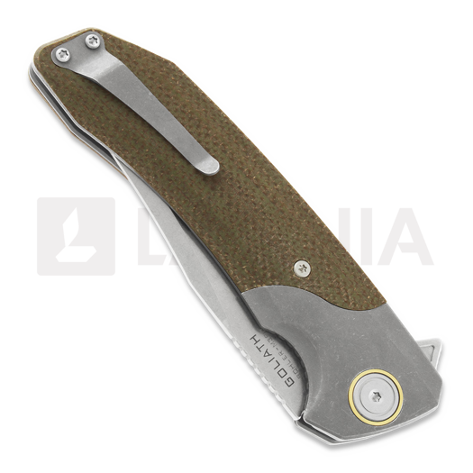 Maxace Goliath 2.0 M390 Bowie folding knife, green canvas micarta