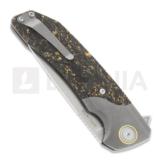 Maxace Goliath 2.0 M390 sulankstomas peilis, gold shred carbon fiber