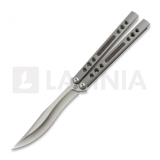 Maxace Snow Owl balisong, Gray Titanium & Purple Fatcarbon