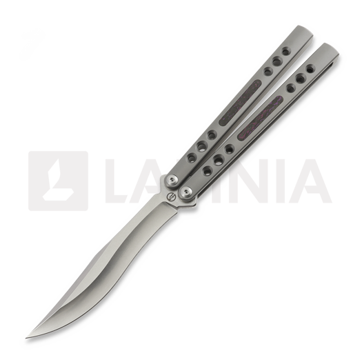 Maxace Snow Owl balisong, Gray Titanium & Purple Fatcarbon