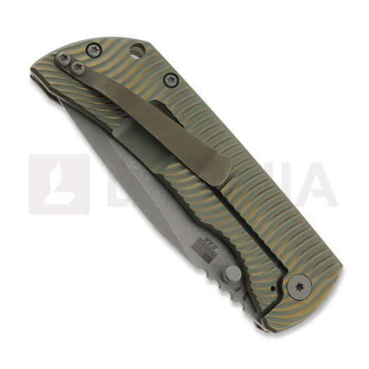 McNees Custom Knives MAC2 3.5 - ATOMIC DP - GRN/BRZ- SWERVE - SG kääntöveitsi