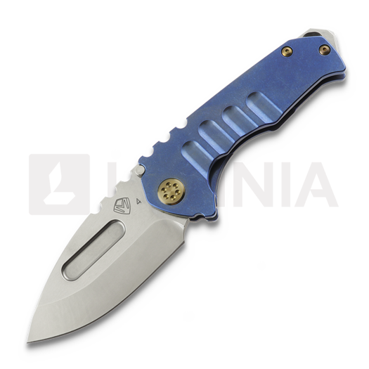 Medford Genesis T S45VN Tumbled DP folding knife, Blue w/Bronze HW