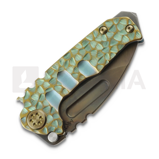 Medford Micro T S45VN Vulcan DP sulankstomas peilis, Green & Bronze "Peaks N Valleys"