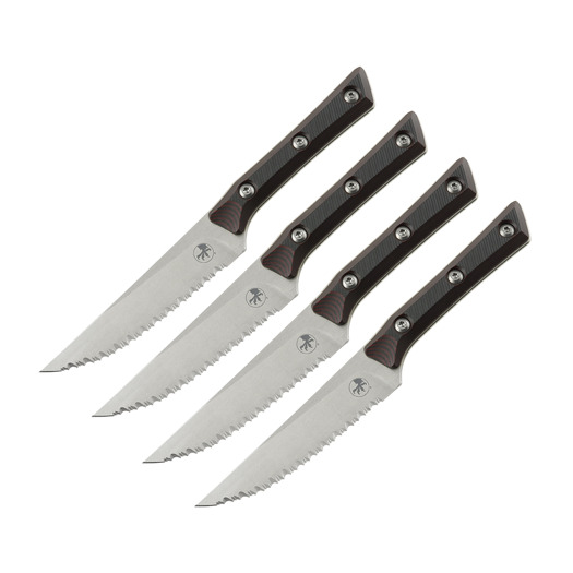 Microtech 4,5" Serrated Steak Knife Set - Stonewash - Black Cherry G10 steak knife 3600-12SETBC
