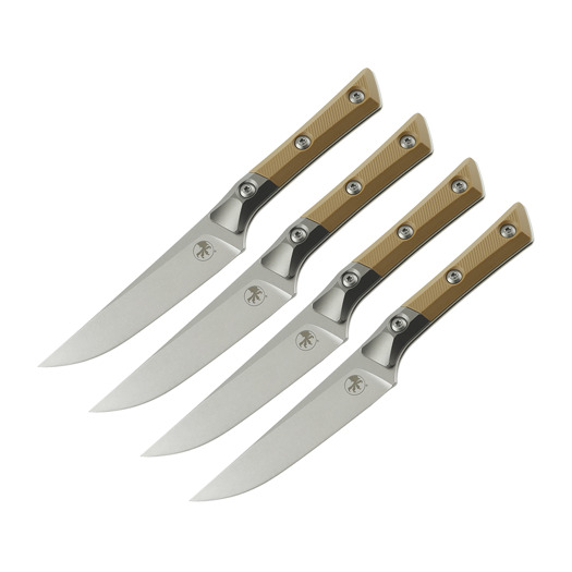 Steak knife Microtech 4,5" Steak Knife Set Bolstered - Stonewash - Coyote G10 3600B-10SETCE
