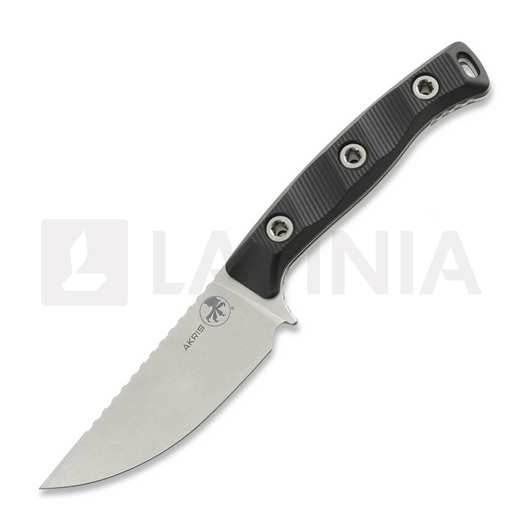 Ніж Microtech Akris Stonewashed, Black G-10, chocolate brown leather sheath 95-10BK-1