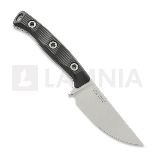 Nuga Microtech Akris Stonewashed, Black G-10, chocolate brown leather sheath 95-10BK-1