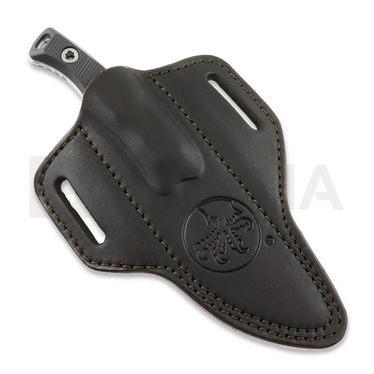 Nuga Microtech Akris Stonewashed, Black G-10, chocolate brown leather sheath 95-10BK-1