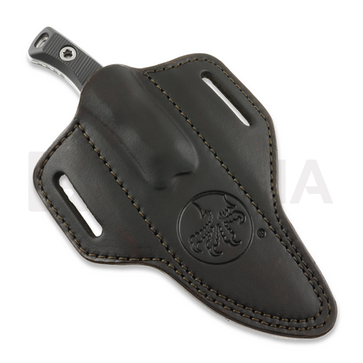 Nuga Microtech Akris Stonewashed, Black G-10, chocolate brown leather sheath 95-10BK-1