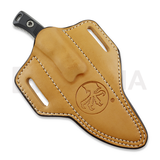 Nuga Microtech Akris Stonewashed, Black G-10, natural brown leather sheath 95-10BK-4