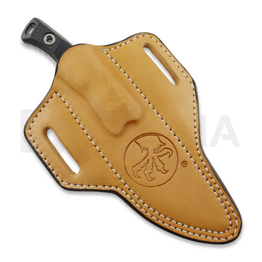 Nuga Microtech Akris Stonewashed, Black G-10, natural brown leather sheath 95-10BK-4