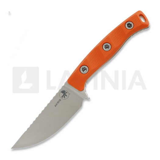 Microtech Akris Stonewashed peilis, Ember G-10, leather sheath 95-10EM-1