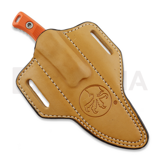 Microtech Akris Stonewashed 칼, Ember G-10, natural brown leather sheath 95-10EM-4