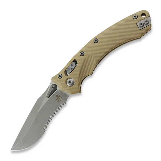 Microtech Amphibian Apocalyptic Partial Serrated, Fluted G10 Tan 137RL-11APFLGTTA